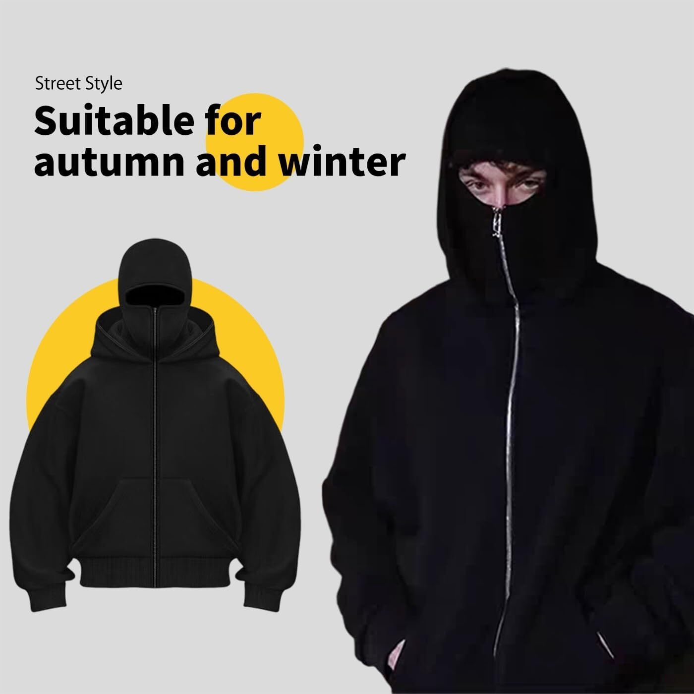 Balaklava double-layered zip-up hoodie