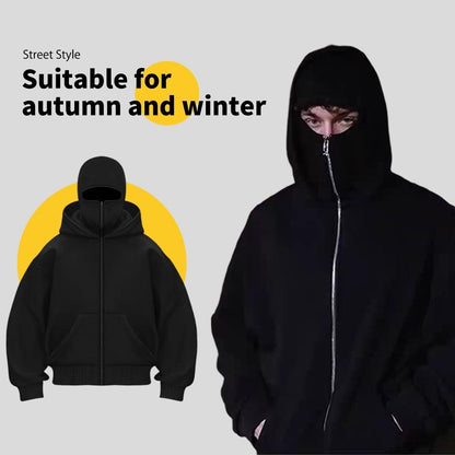 Balaklava double-layered zip-up hoodie