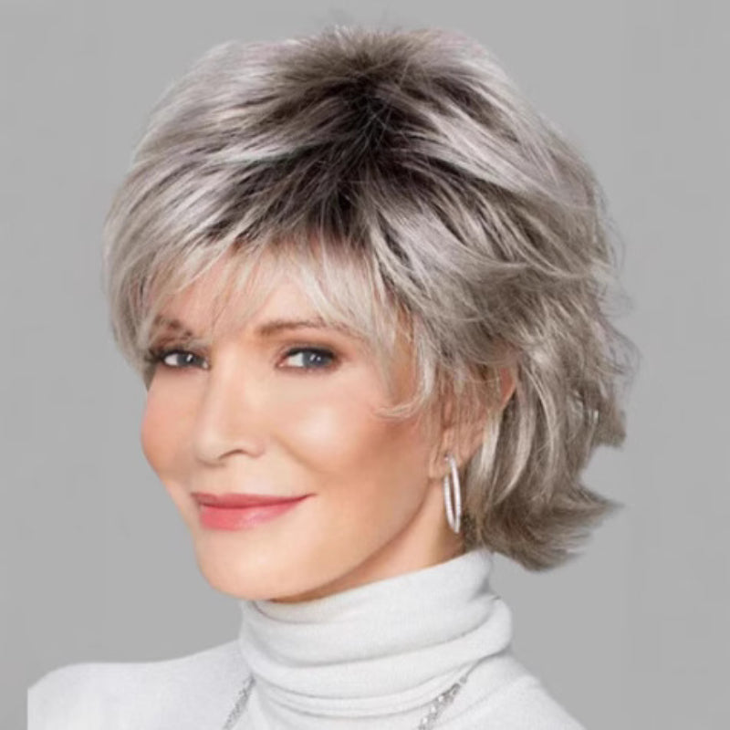 Fluffy Gray Short Straight Hair Wig