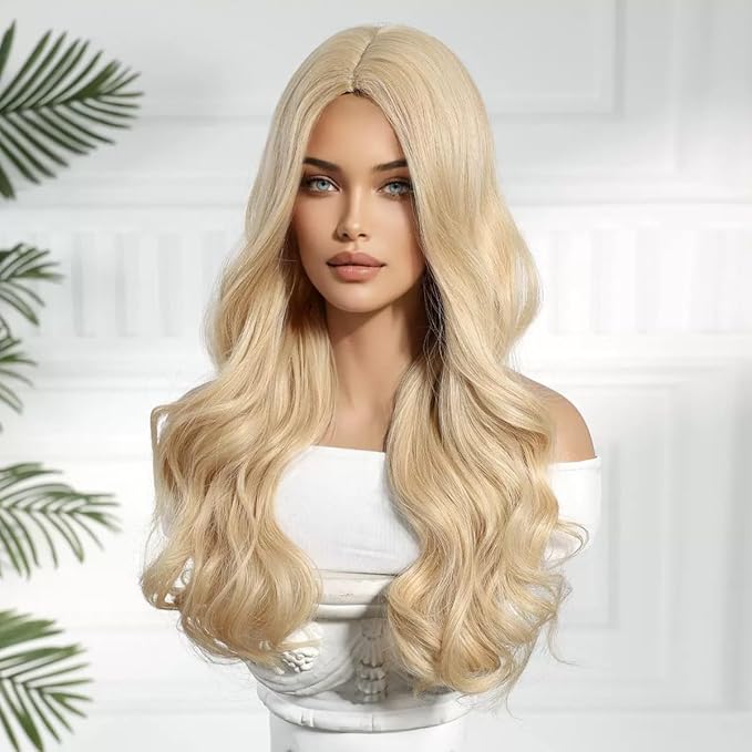 Long Natural Wave Wavy Blonde Synthetic Wigs For Women