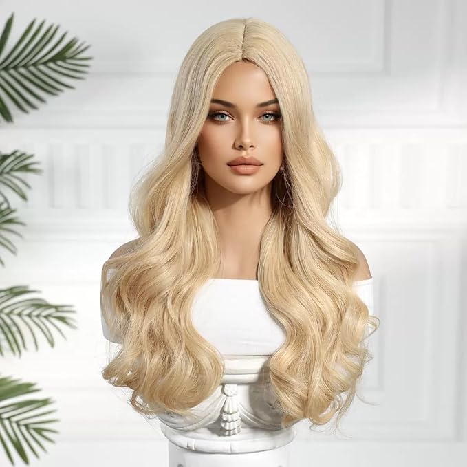 Long Natural Wave Wavy Blonde Synthetic Wigs For Women