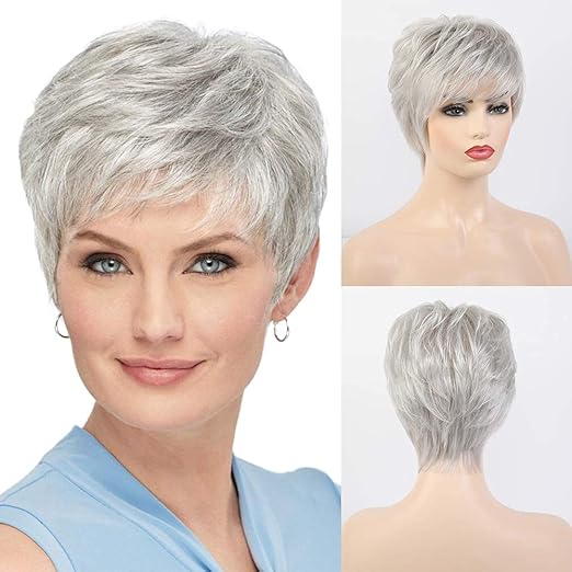 Short Silver Grey Wigs for Women