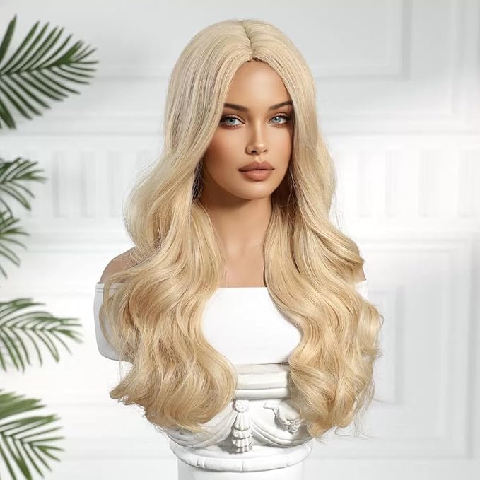 Long Natural Wave Wavy Blonde Synthetic Wigs For Women