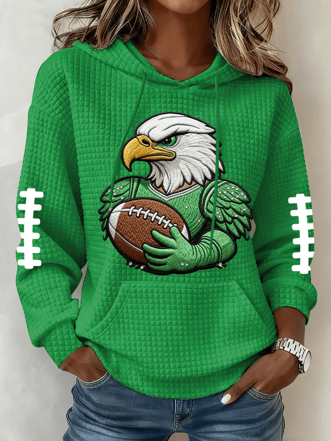 Women's Football Print Waffle Fabric Hooded Sweatshirt