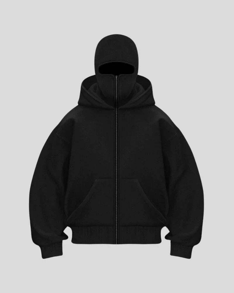 Balaklava double-layered zip-up hoodie