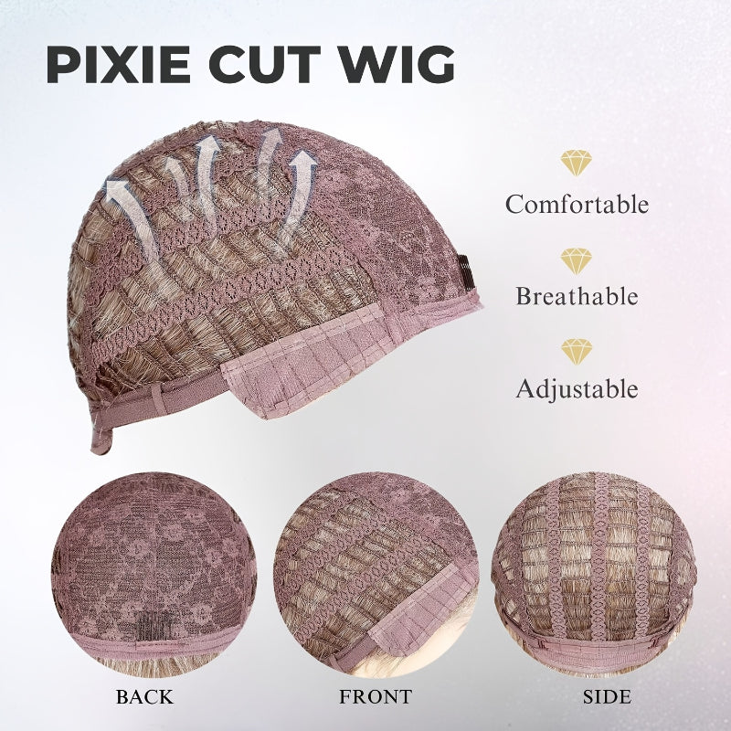 Short Ombre Blonde Wigs Pixie Cut Wig with Bangs, Glueless