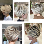 Short Ombre Blonde Wigs Pixie Cut Wig with Bangs, Glueless