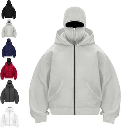 Balaklava double-layered zip-up hoodie
