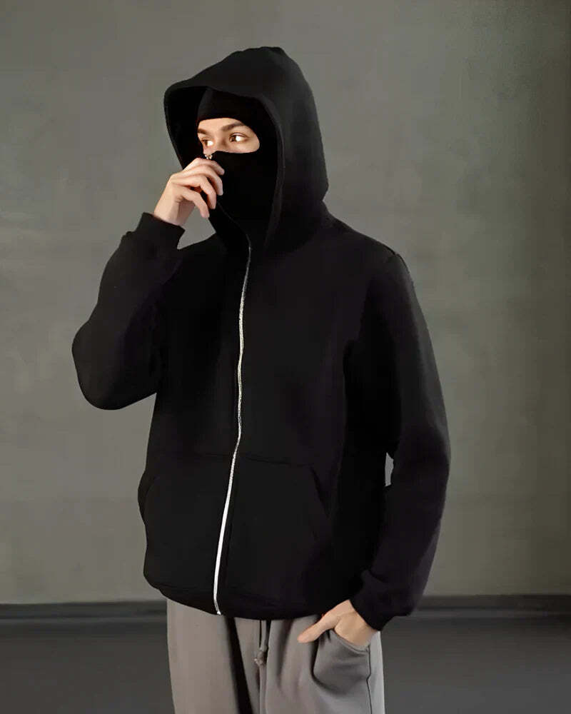 Balaklava double-layered zip-up hoodie
