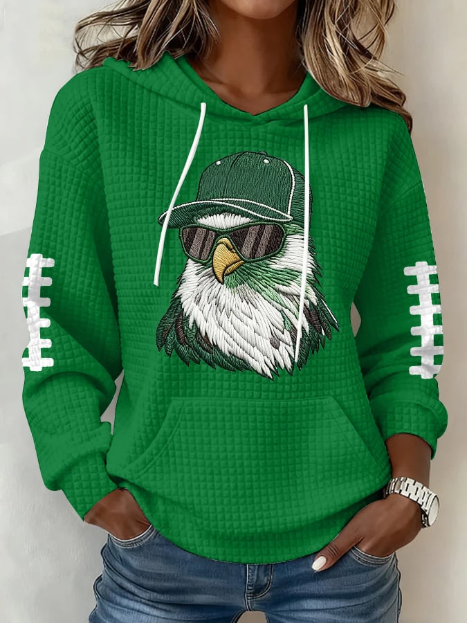 Women's Football Print Plaid Fabric Hooded Sweatshirt