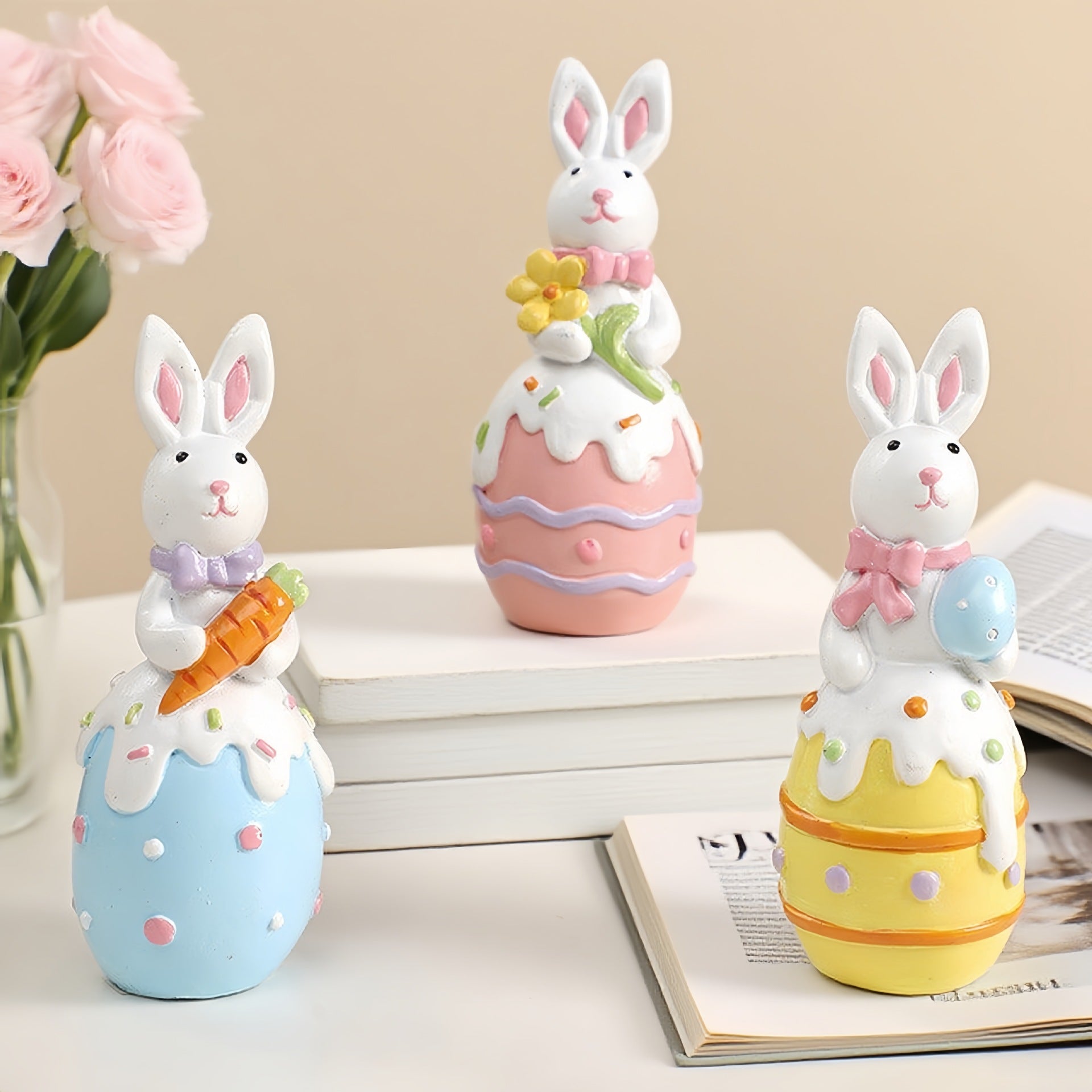 Easters Colored Rabbits Statue Decoration