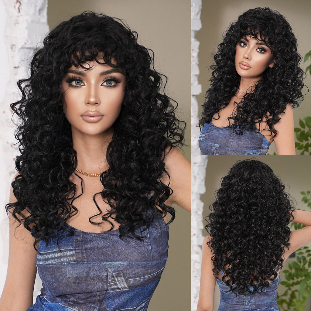 Curly Brown Wig With Highlights, Long Hair