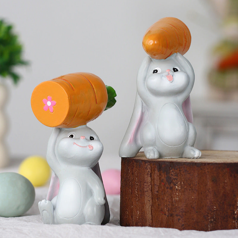 2Pcs Rabbit Carrying Radish Figurine
