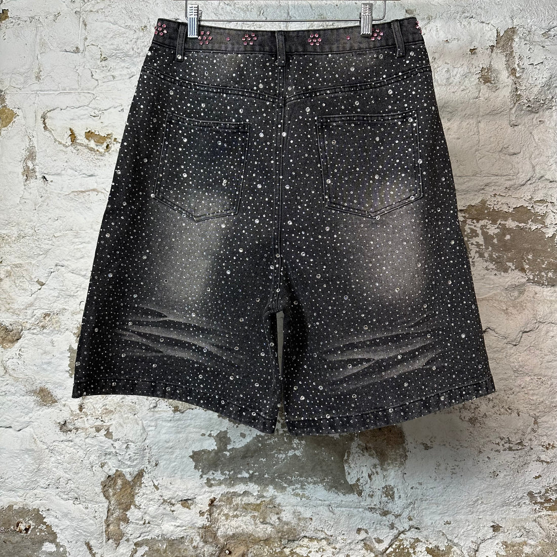 Vale Pink Iced Out Jean Shorts Black