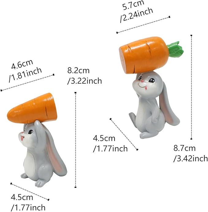 2Pcs Rabbit Carrying Radish Figurine