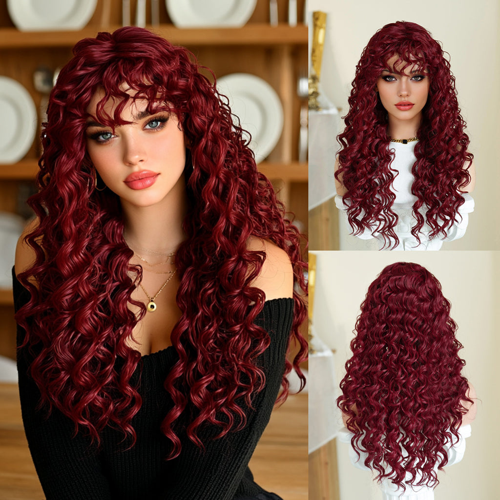 Curly Brown Wig With Highlights, Long Hair