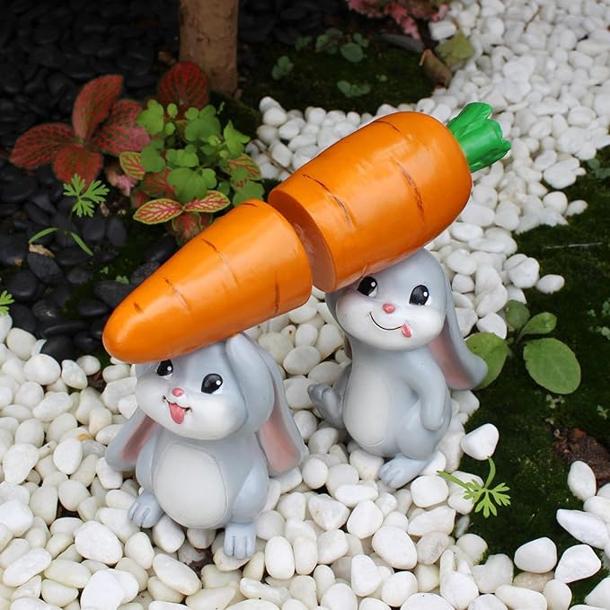2Pcs Rabbit Carrying Radish Figurine