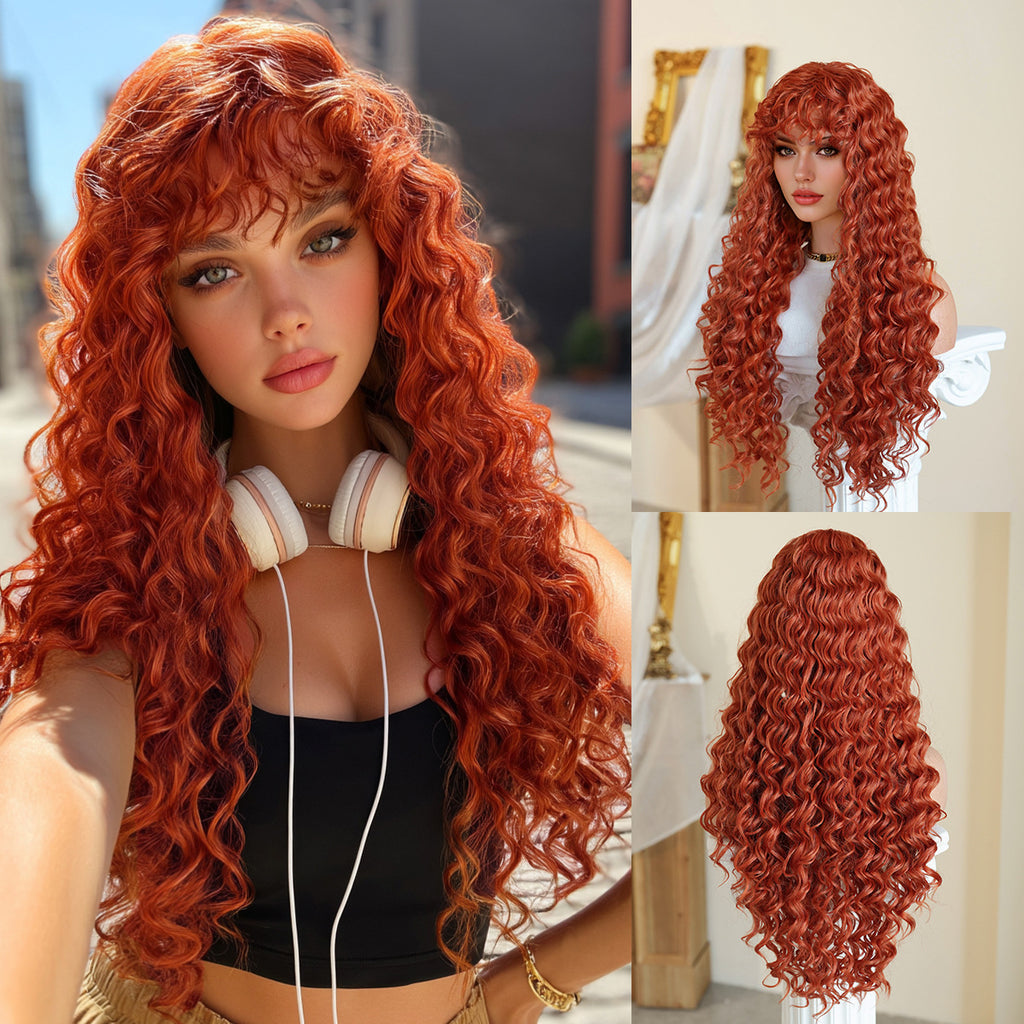 Curly Brown Wig With Highlights, Long Hair