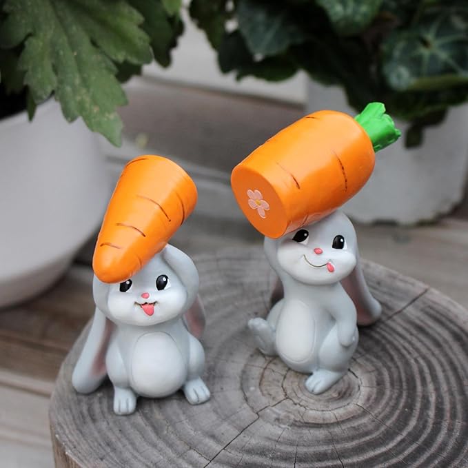 2Pcs Rabbit Carrying Radish Figurine