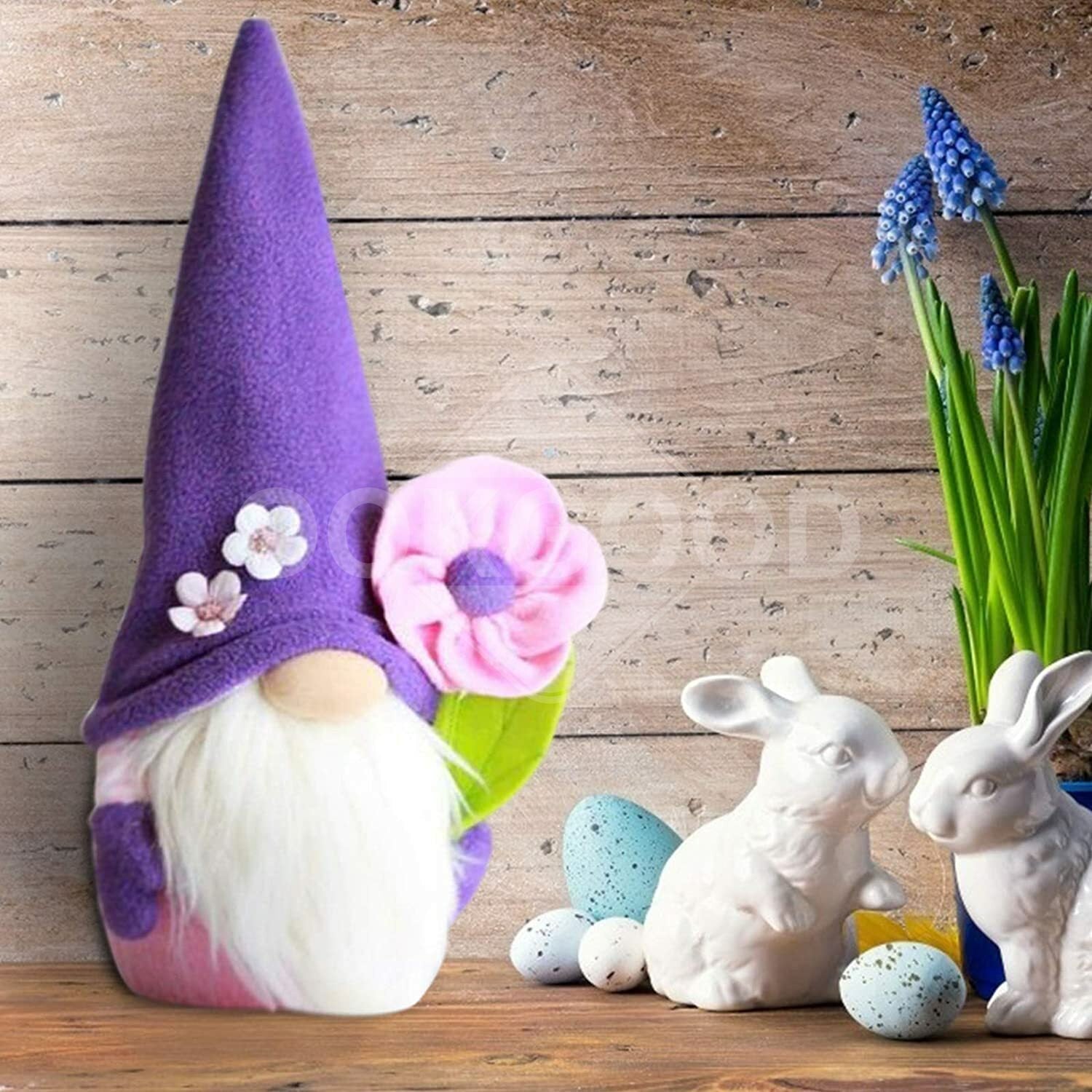 Handmade Plush Gnome With Flowers For Spring Gift