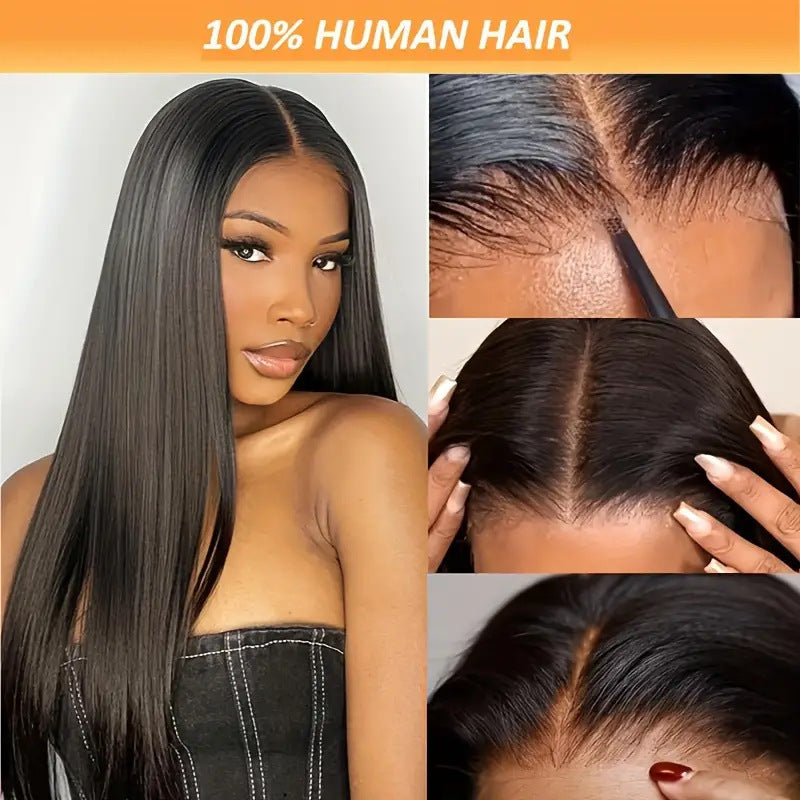 Yonova Straight Closure Human Hair Wig With Baby Hair With Natural Color