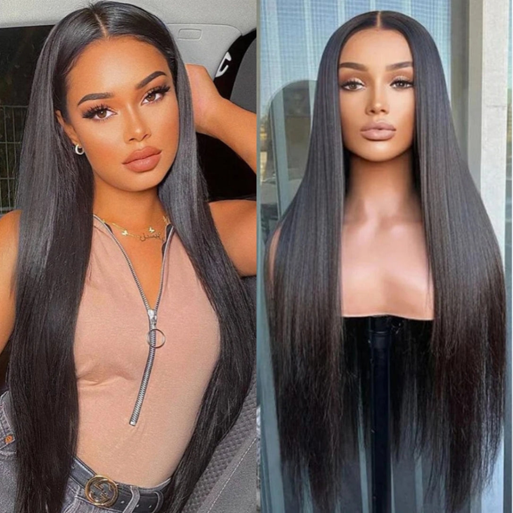 Yonova Straight Closure Human Hair Wig With Baby Hair With Natural Color