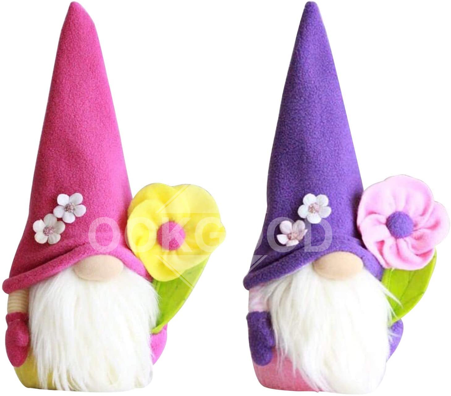 Handmade Plush Gnome With Flowers For Spring Gift