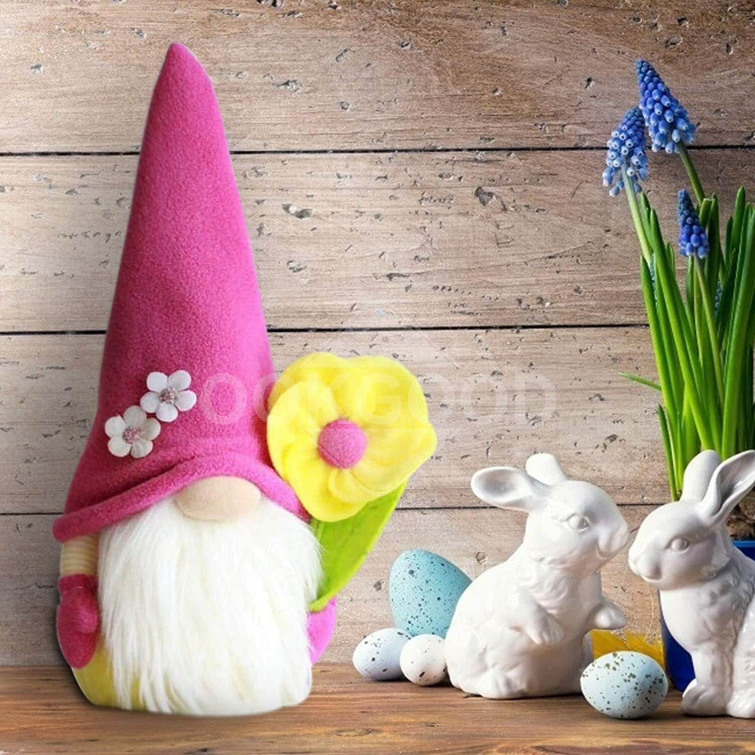 Handmade Plush Gnome With Flowers For Spring Gift
