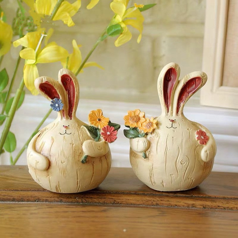 Vintage Faux Wood Resin Chubby Rabbit