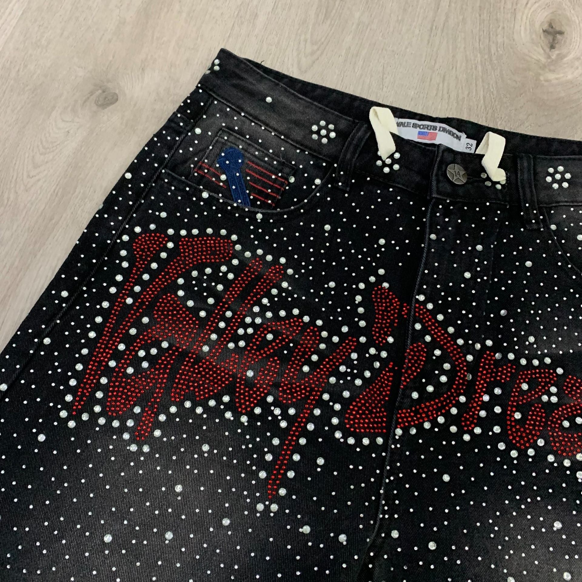 Vale Pink Iced Out Jean Shorts Black