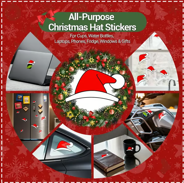 (💝Buy one get one free💝)Reusable car logo Christmas hat stickers!