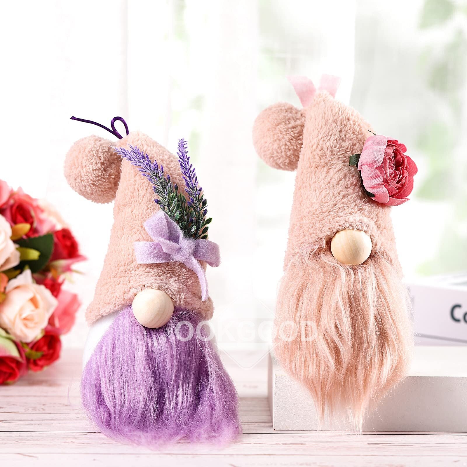 Handmade Rose Gnome And Lavender Gnome