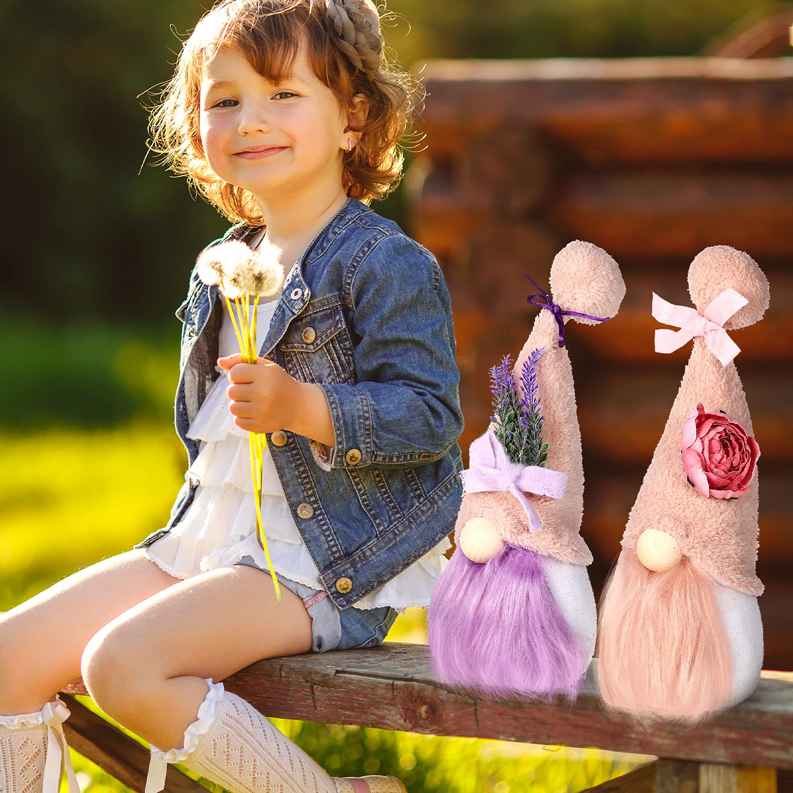 Handmade Rose Gnome And Lavender Gnome