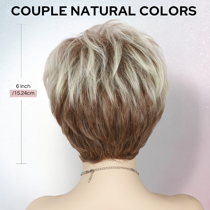 Short Ombre Blonde Wigs Pixie Cut Wig with Bangs, Glueless