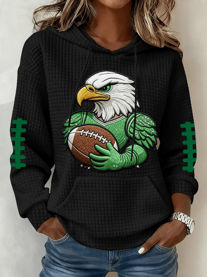 Women's Football Print Waffle Fabric Hooded Sweatshirt