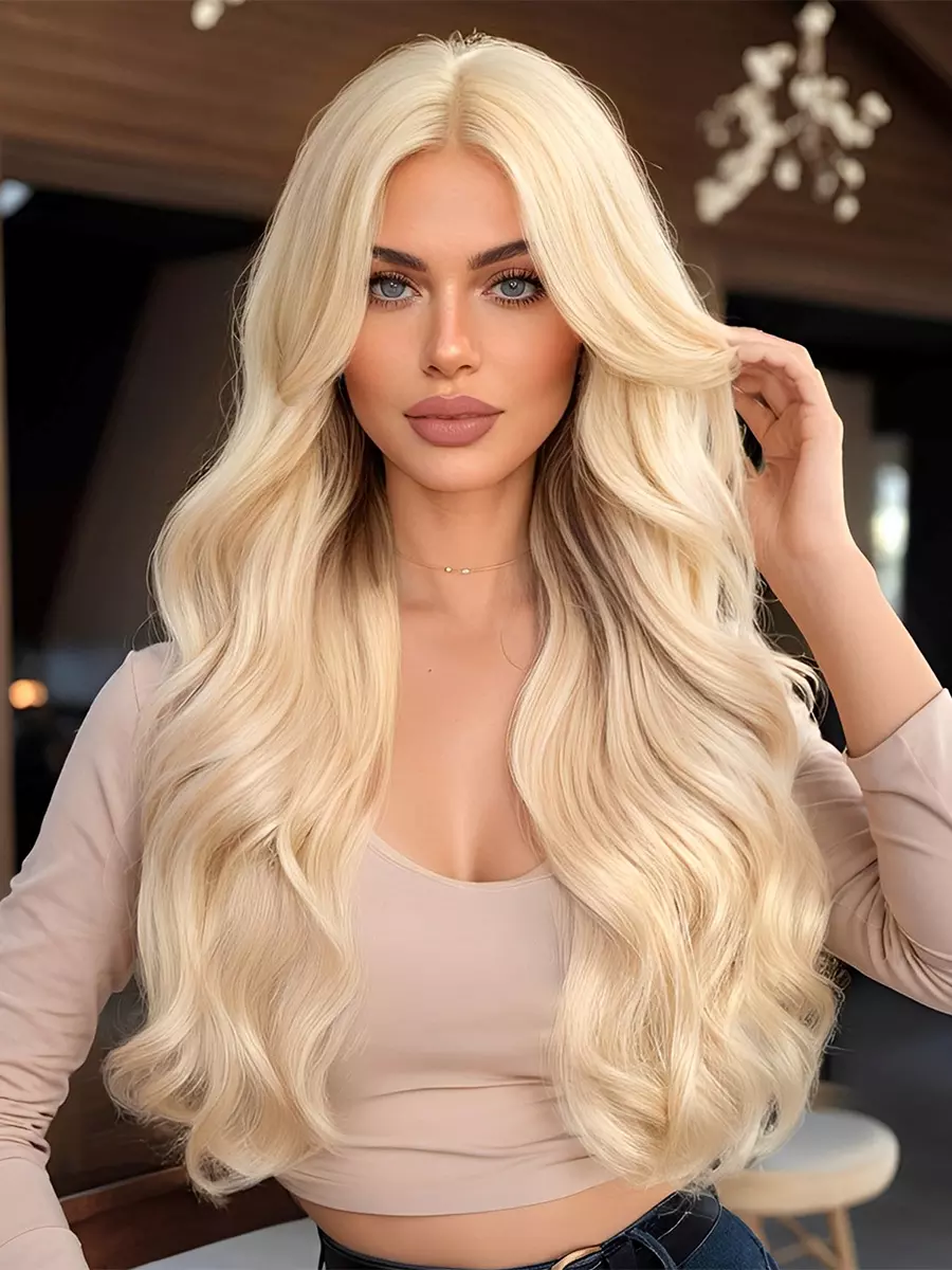 Long Natural Wave Wavy Blonde Synthetic Wigs For Women