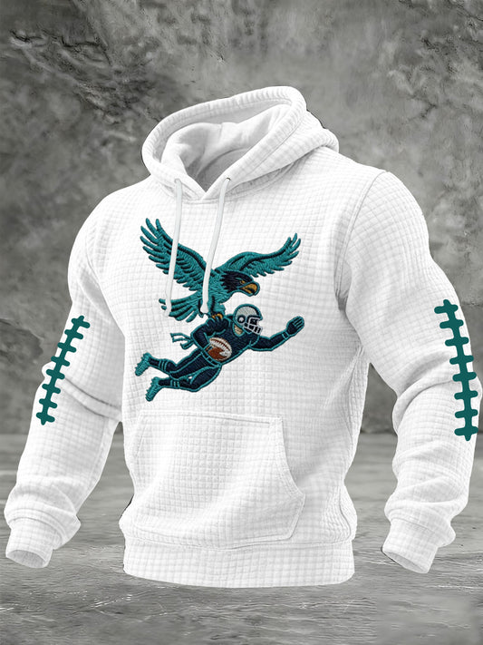 Men's Football Print Checkered Fabric Hooded Sweatshirt