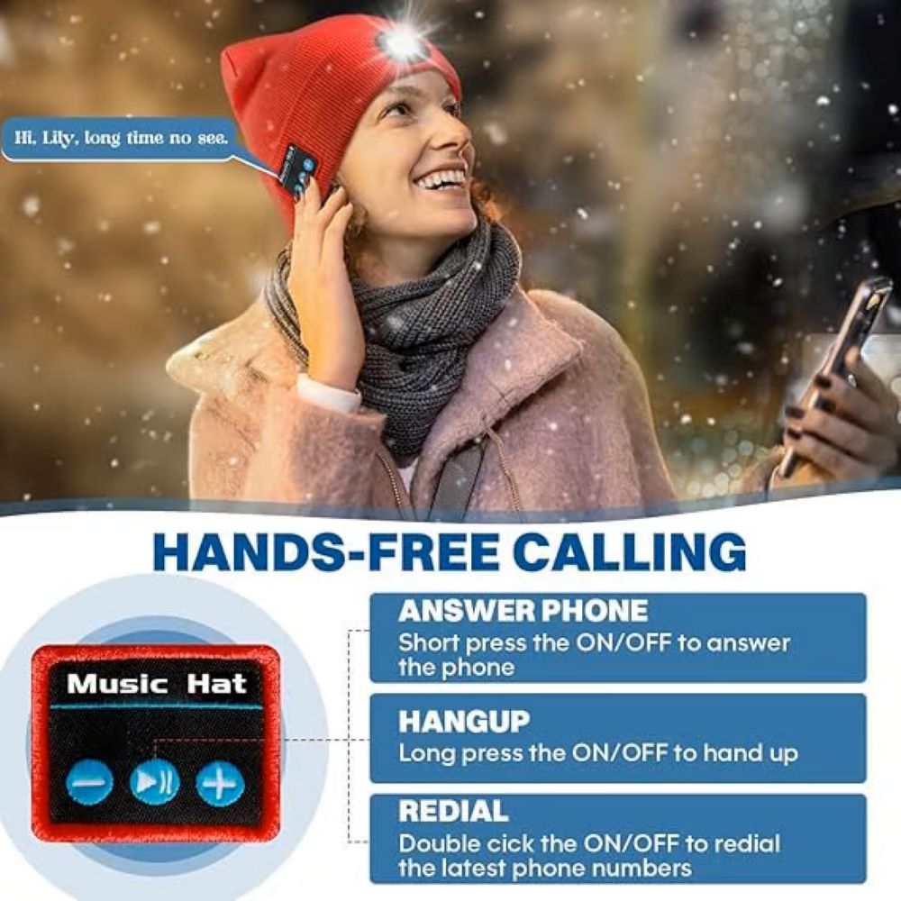 LED Bluetooth Beanie - Bluetooth Beanie With LED Headlamp