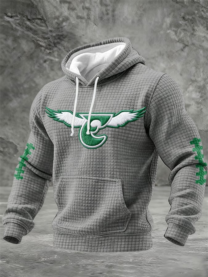 Men's Football Print Checkered Fabric Hooded Sweatshirt