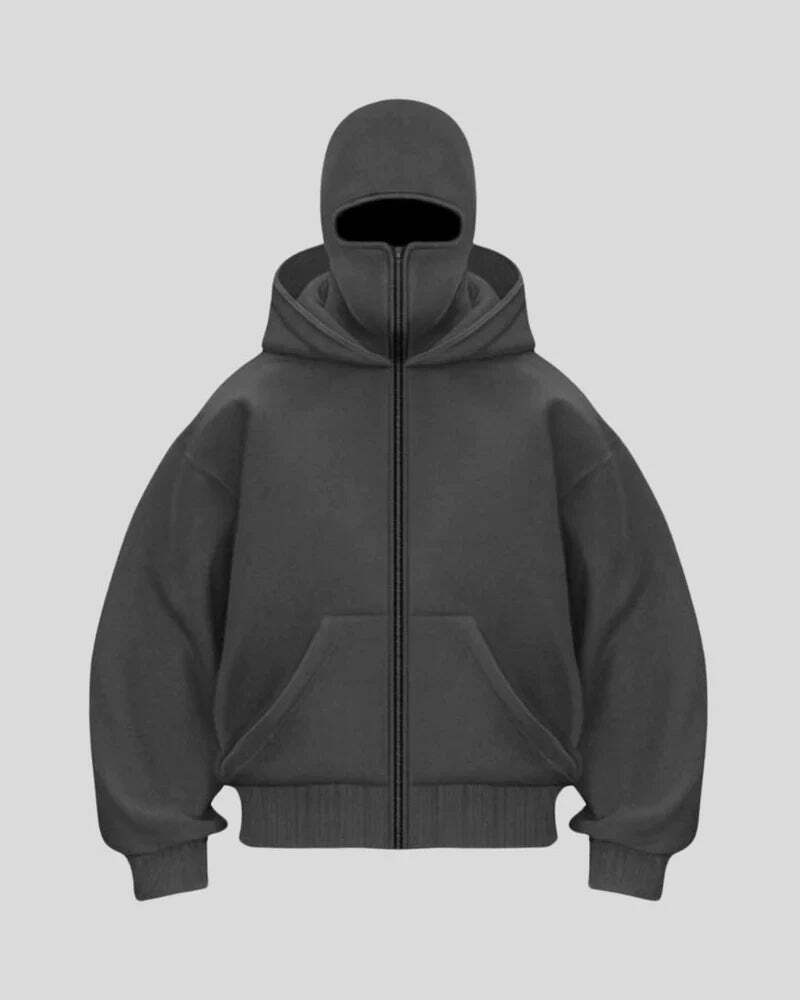 Balaklava double-layered zip-up hoodie