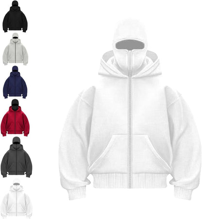 Balaklava double-layered zip-up hoodie