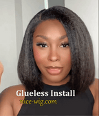New Glueless Yaki Kinky Straight 200% Density Black Wig