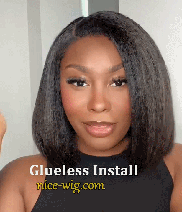 New Glueless Yaki Kinky Straight 200% Density Black Wig