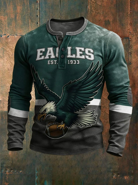 Men's Football Print Henley Top