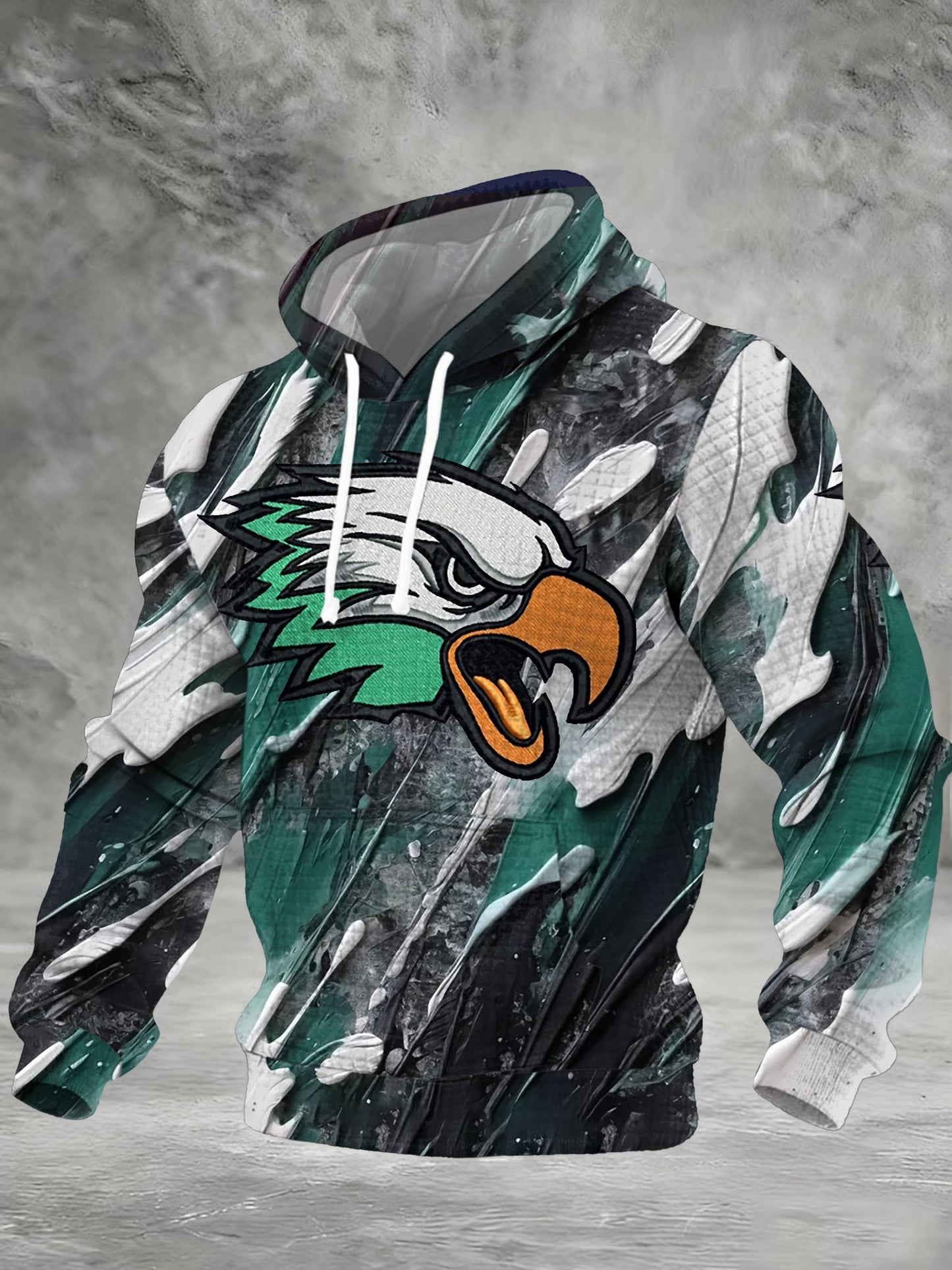 Men's Football Print Checkered Fabric Hooded Sweatshirt