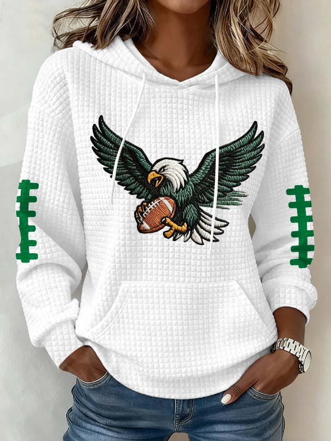 Women's Football Print Plaid Fabric Hooded Sweatshirt