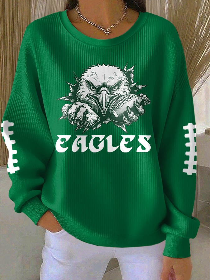 Women's Casual Rugby Print Long-Sleeve Knit Top