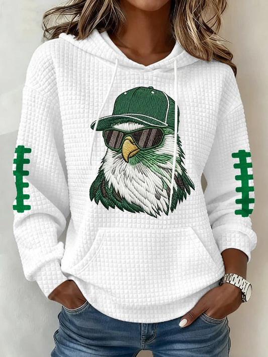 Women's Football Print Plaid Fabric Hooded Sweatshirt