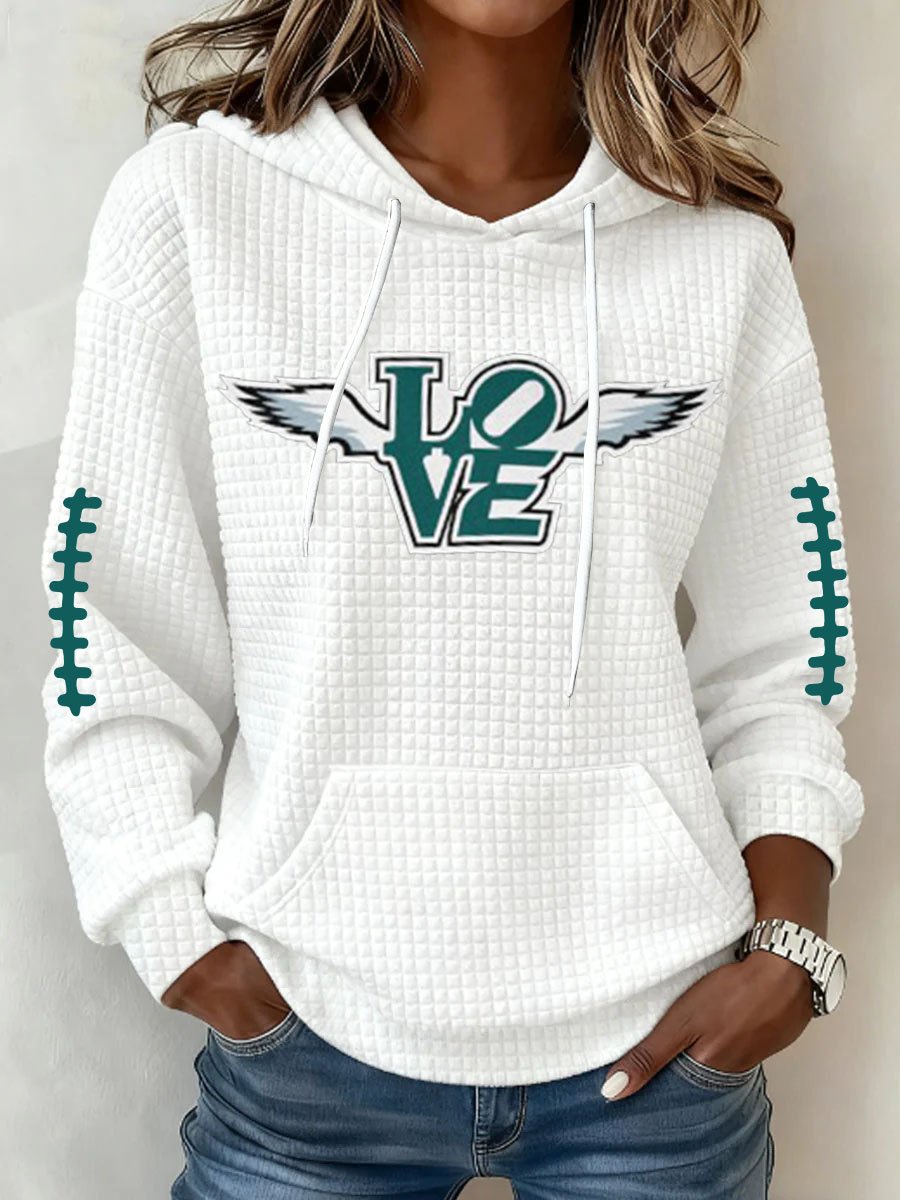 Women's Football Print Waffle Fabric Hooded Sweatshirt