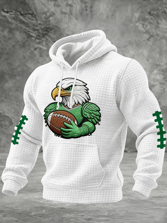 Men's Football Print Checkered Fabric Hooded Sweatshirt